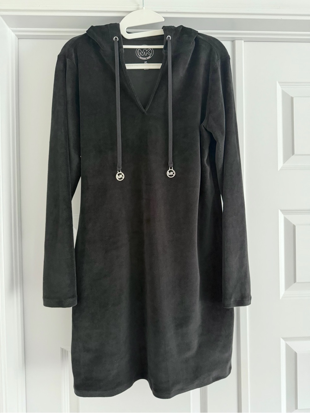 MICHAEL Michael Kors Black Velour Tunic Dress with Hood, Size Small